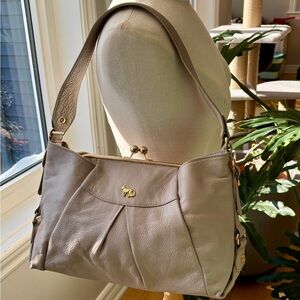 Emma Fox Taupe Leather Shoulder Bag with Gold Accents